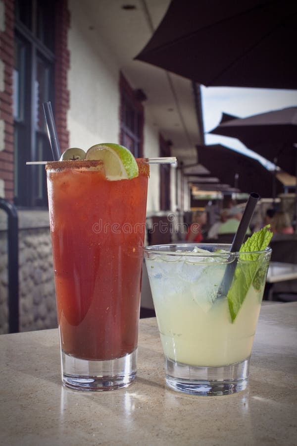 Two Cocktails on Restaurant Patio Stock Image Image of patio, lime