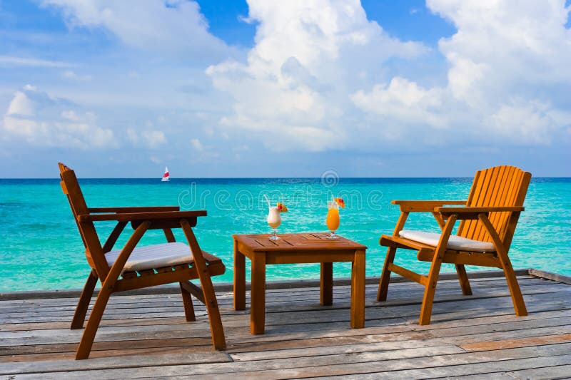 Two cocktails on table, beach cafe