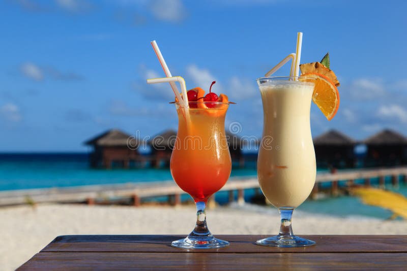 Two Cocktails on Tropical Beach Stock Photo Image of fruit