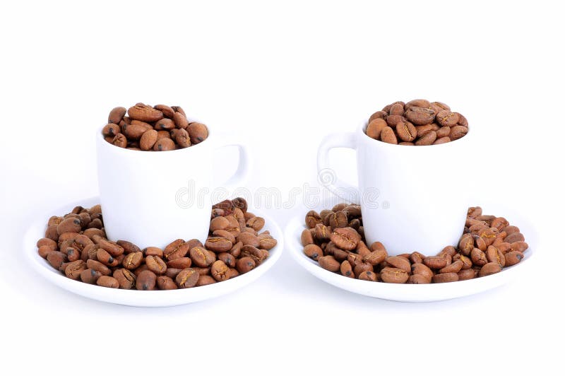 Two Coffee Cups Filled With Coffee Beans Stock Image Image of cafe