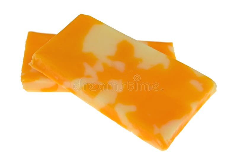 Two Colby Jack Cheese Bars on a Gray Background Side View Stock Photo