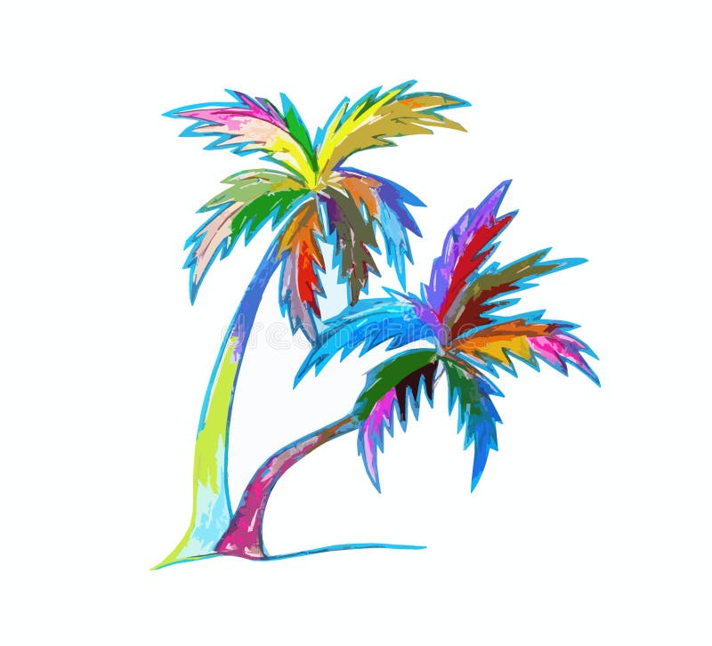 Palm Trees on the Beach - Black Outline on a White Background Stock ...