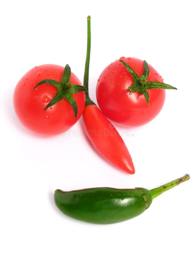 Two colors chilies with tomatoes