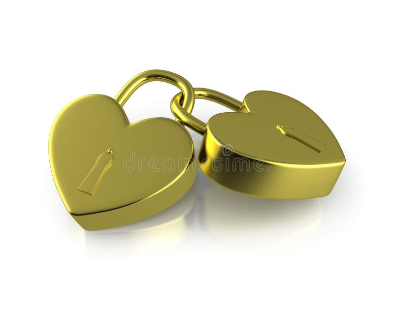 Two Connected Golden Locks Formed As Hearts Stock Illustration