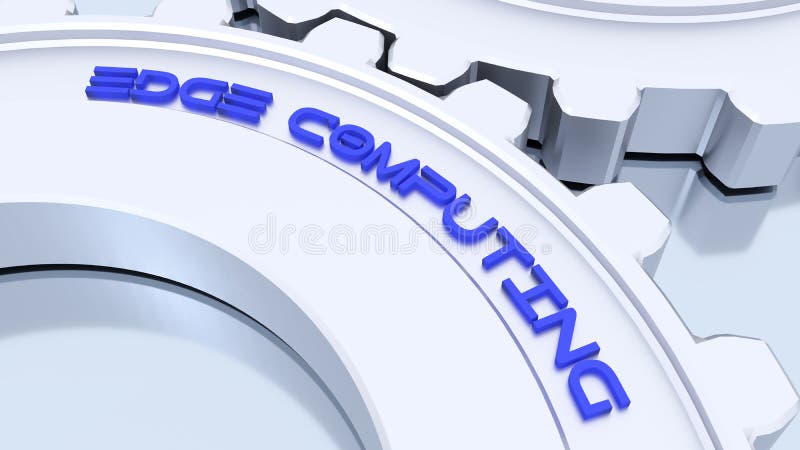 Two connected metal gears showing the word edge computing vector illustration