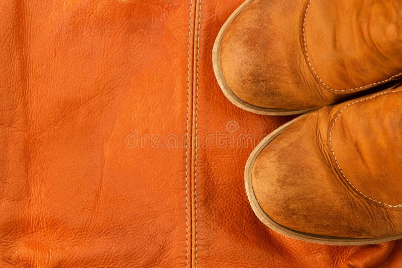 Brown Leather Shoes on the Background of the Same Bag Stock Image ...