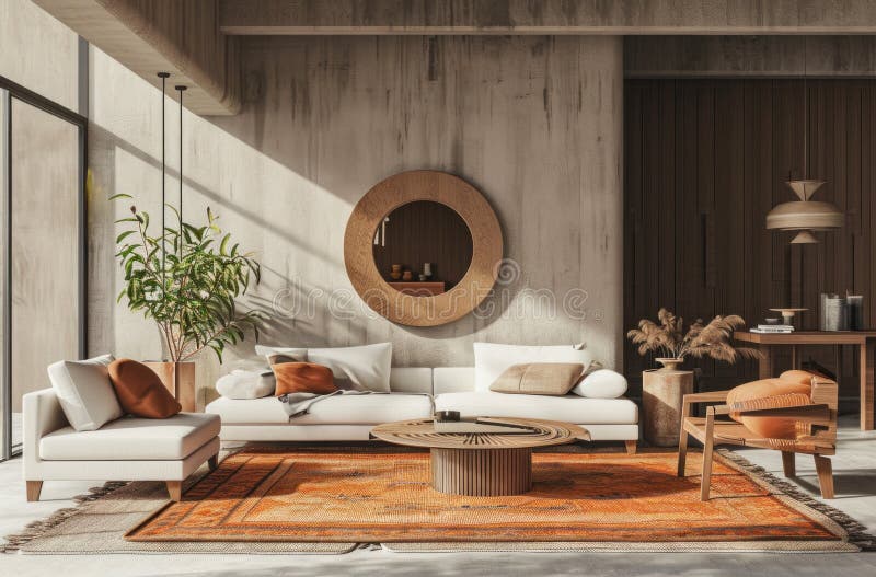 Two Couch, Rug, Table, and Chairs in a Living Room Stock Photo Image