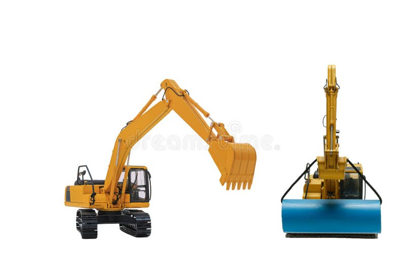 Two Crawler Excavator in construction site on isolated white backgrounds. Track hoe construction excavator stock images, royalty-free photos and pictures