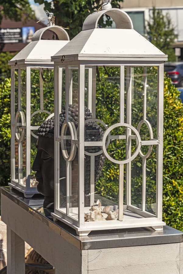 Two Creamcolored Candle Holders with Frames Stock Image Image of