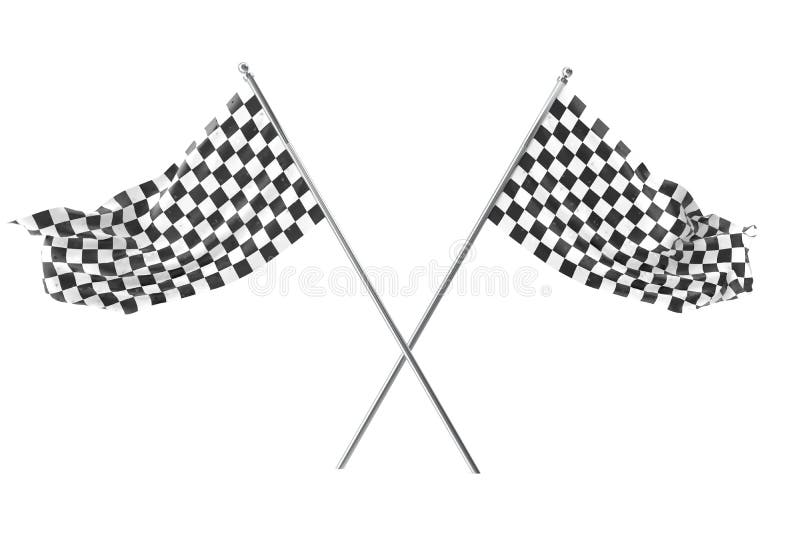Two Crossed Race Checkered Flags, Finishing Checkered Flag, 3d Rendering Isolated On White Stock
