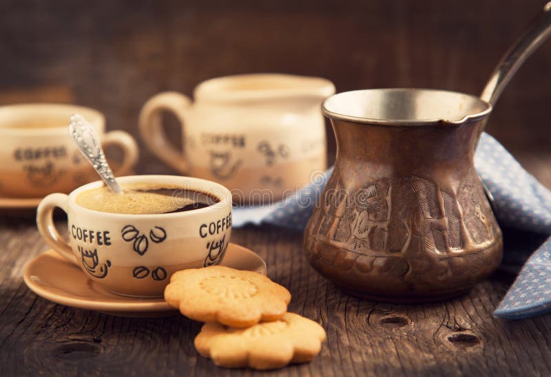 Two Cups Of Coffee And Cookies For Breakfast Stock Image ...