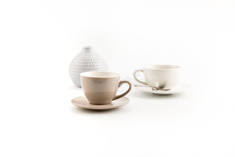 Two Cups of Coffee and Vase Isolated Stock Image Image of breakfast