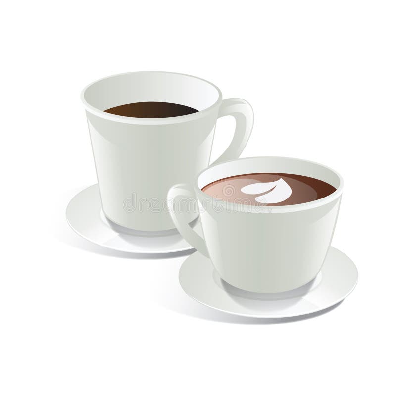 Two Cups of Hot Coffee. Vector Illustration Decorative Design Stock