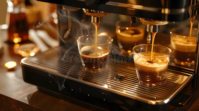 Two cups of liquid coffee being poured into the machine royalty free illustration