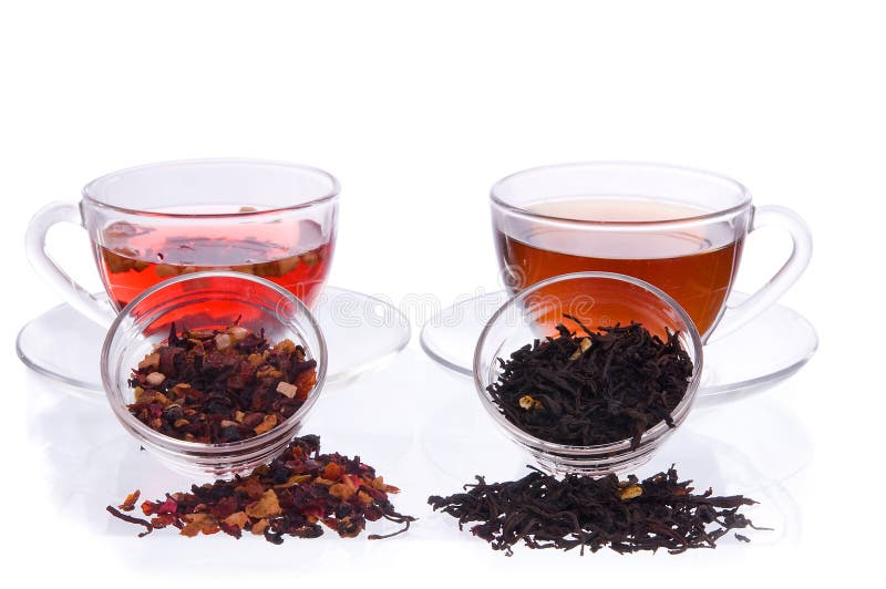Two Cups and Saucers with Black and Fruit Tea Stock Image Image of