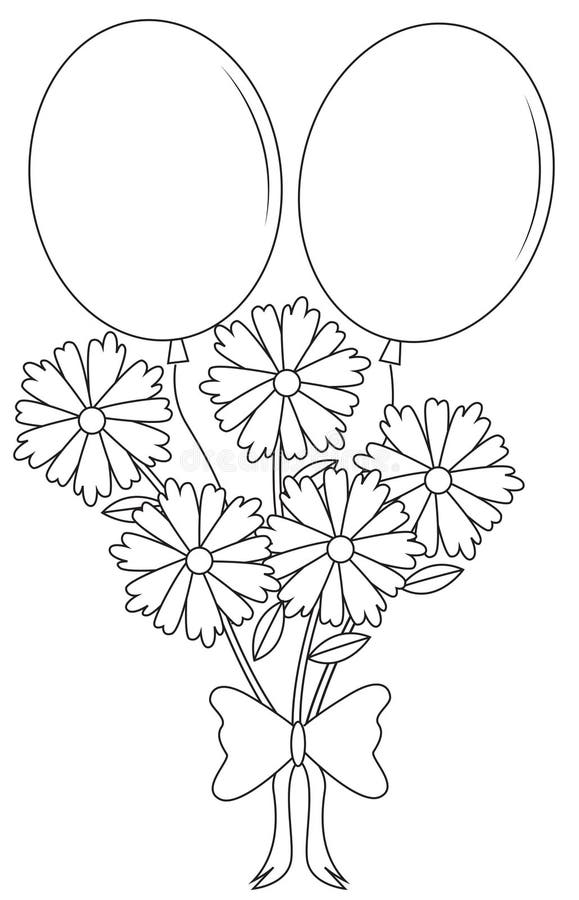 Download Flower With Ribbon Coloring Page Stock Illustration - Illustration of cute, educational: 51089241
