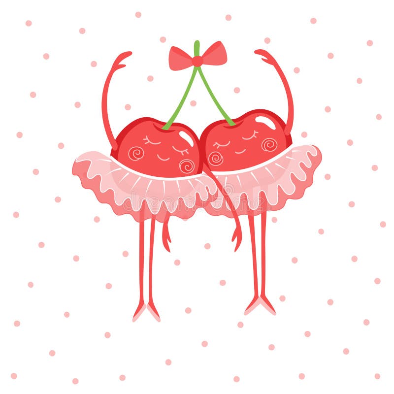 Two cute cherry ballerinas in skirt-tutu and pointe shoes. royalty free illustration Two cute cherry ballerinas in skirt-tutu and pointe shoes. royalty free illustration