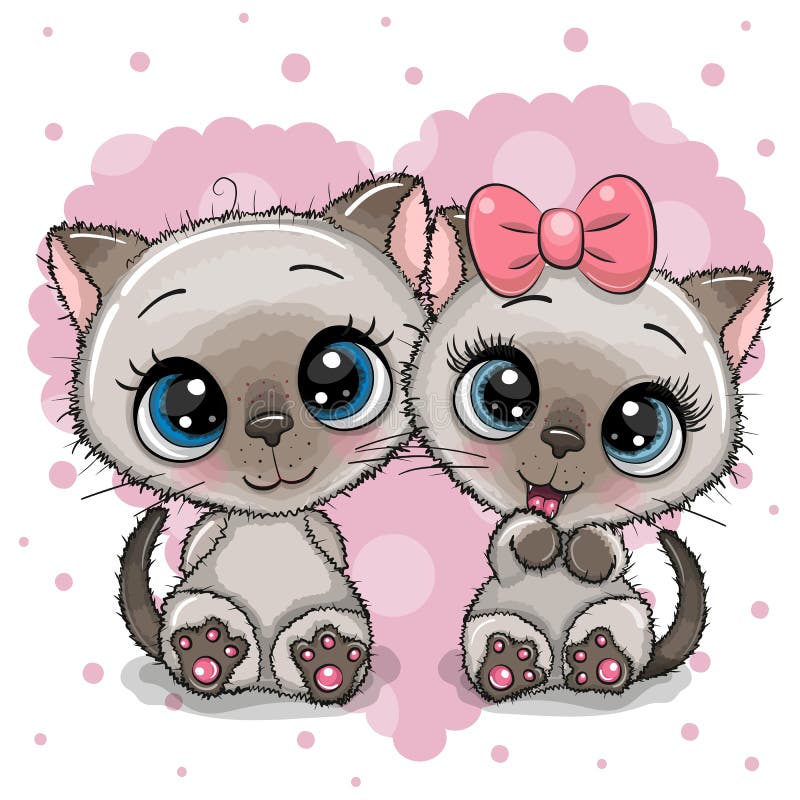 Two Cute Kittens on a Heart Background Stock Vector - Illustration of ...