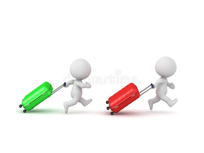 Two 3D Characters Running with Travel Luggage royalty free illustration