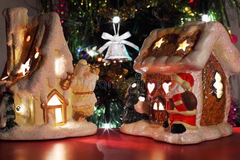 Two decorative Christmas toy houses royalty free stock photos