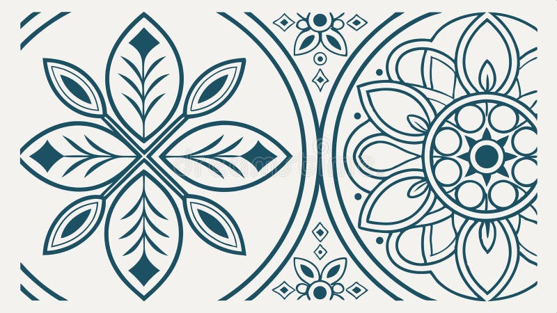 Two decorative geometric floral patterns circular design vector design Generative AI royalty free illustration