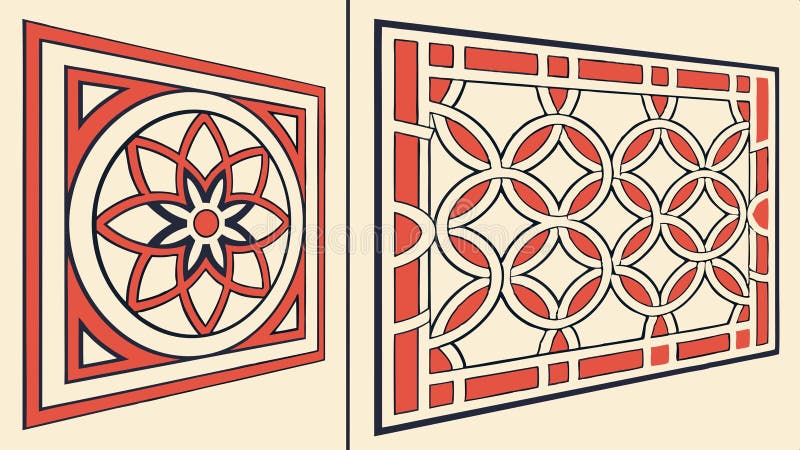 Two decorative geometric tile patterns design element vector design Generative AI royalty free illustration