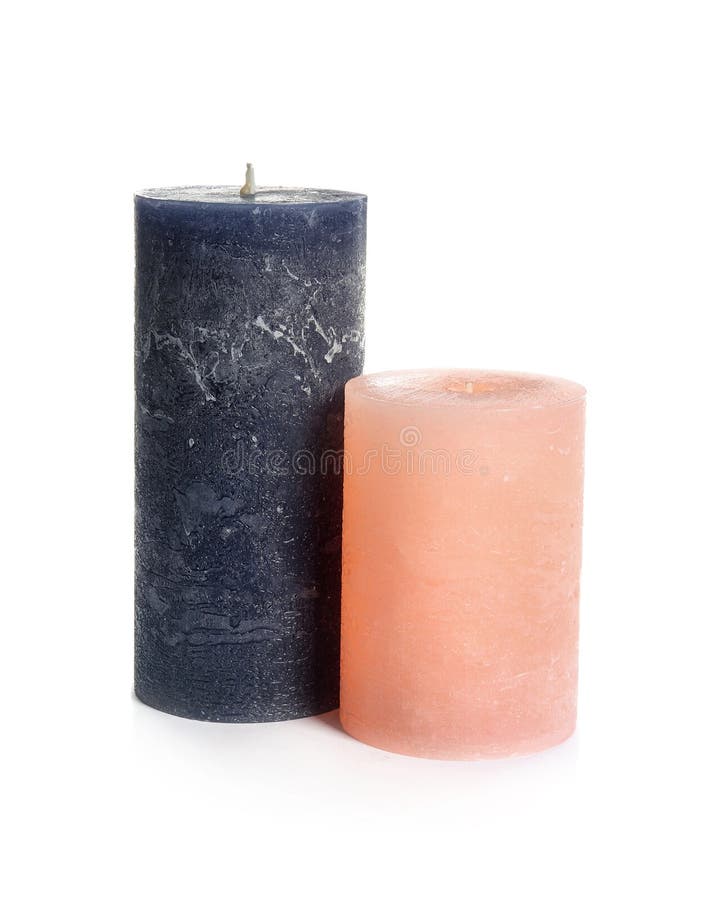 Two decorative wax candles stock photo. Image of pink 122876790