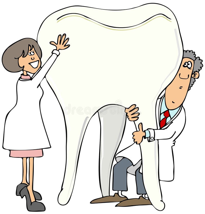 Two dentists holding up a giant tooth royalty free illustration Two dentists holding up a giant tooth royalty free illustration