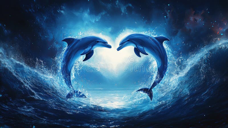 Two Dolphins Jumping Out of the Water Forming a Heart in Mid-air Stock Image - Image of pacific ...