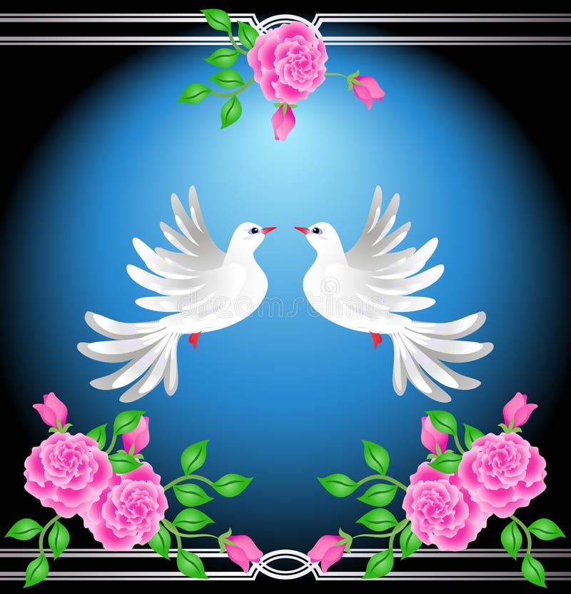 Two doves and roses