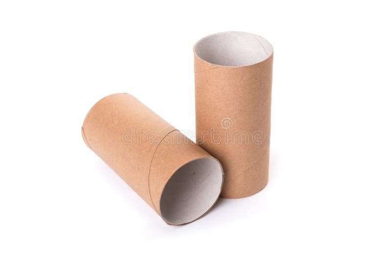Paper Tube of Toilet Paper, Isolated on White Background Stock