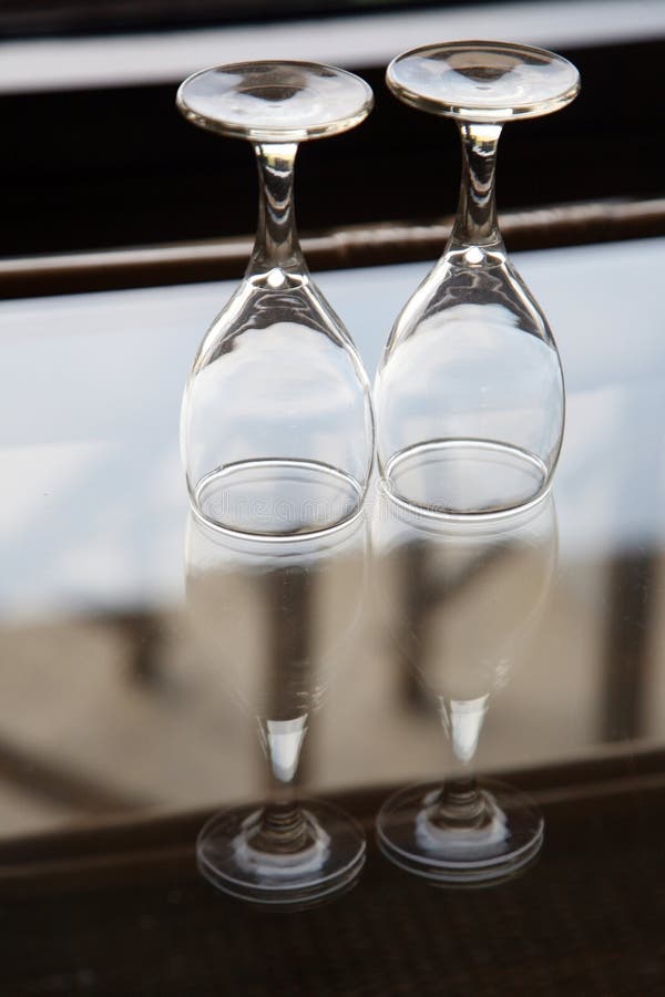 Two empty wine glasses