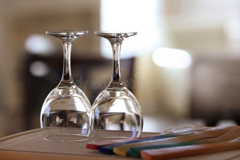 Two empty wine glasses