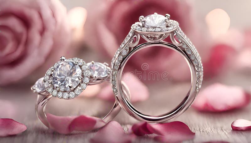 Premium Photo | Engagement rings on pink rose