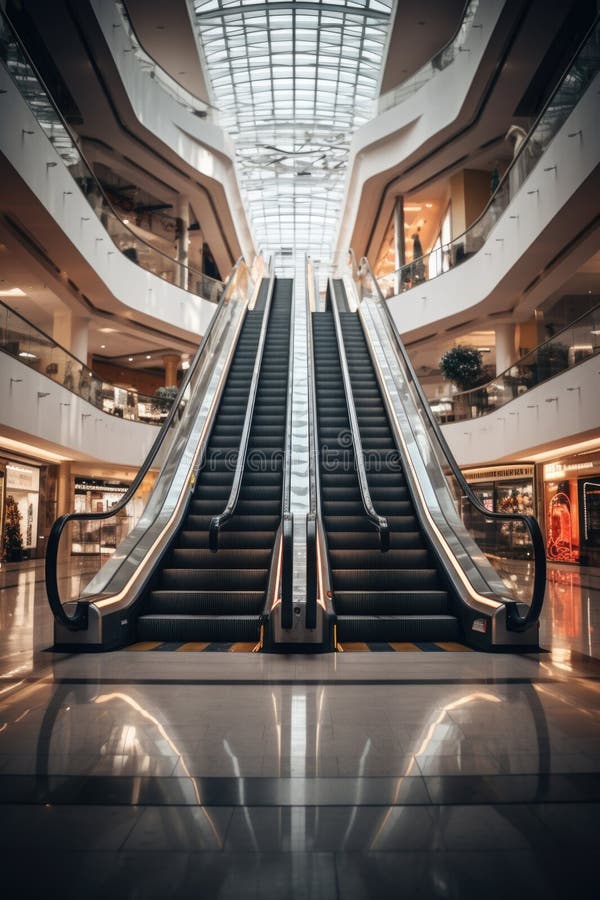 Two escalators in a modern building, suitable for business or transportation concepts royalty free stock photo