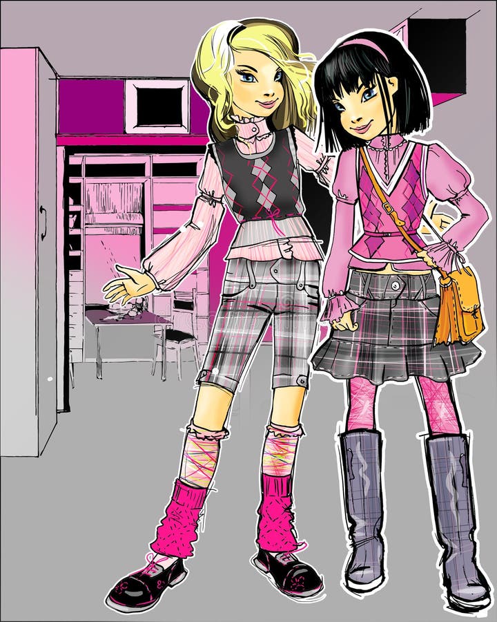 Two fashion girl in the interior