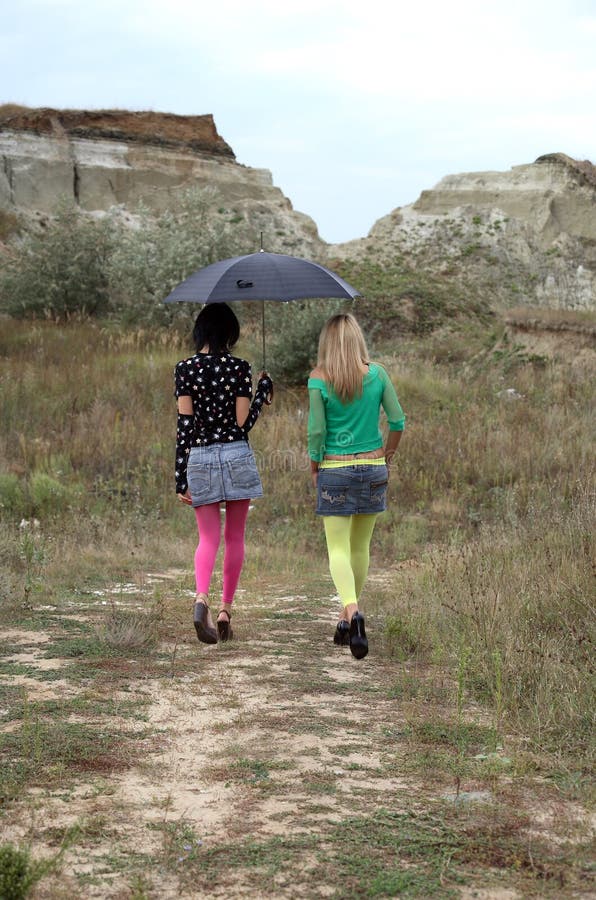 Two Fashionable Girlfriend on the Field Stock Photo Image of blond