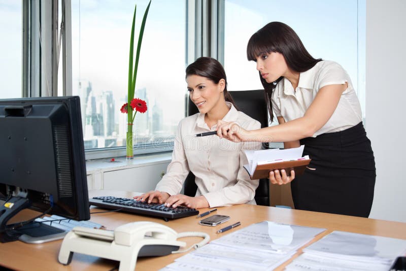 Two Female Executives Working in Office Stock Photo Image of computer