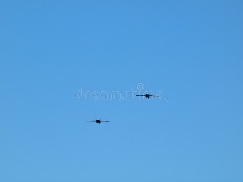 Two Fighter Jets Fly in the Air Stock Photo Image of eagle, tail