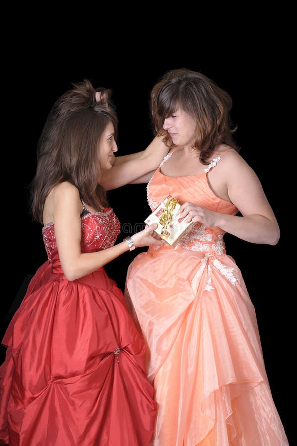 Two Fighting Young Woman In Evening Dress Stock Image Image of orange