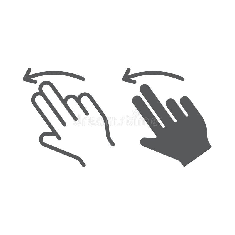 Two Finger Flick Left Line and Glyph Icon, Gesture and Hand, Swipe