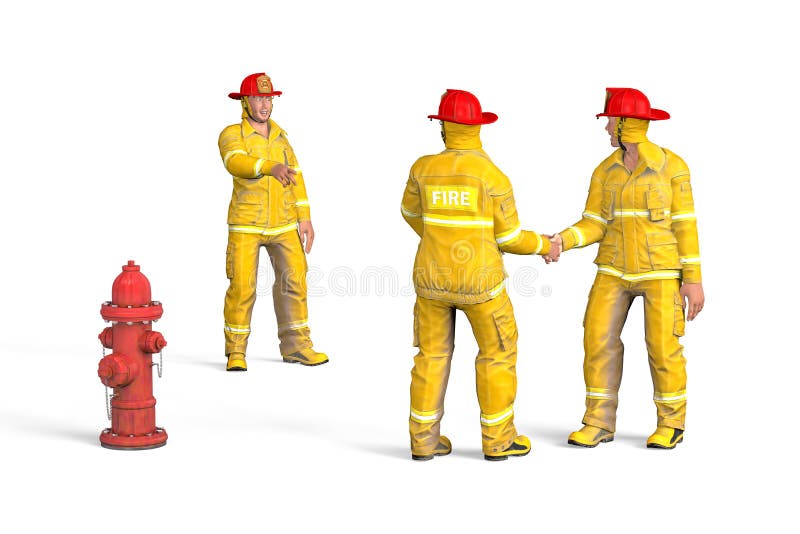 Three happy friends from the fire department stock illustration