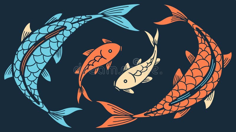 Two fish in a circular embrace, symbolizing yin-yang and harmony, vector design Generative AI stock illustration