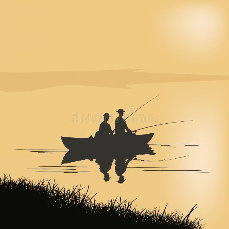 Two fisherman are fishing the fish in the pond 7579169 Vector Art