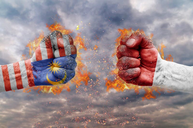 How To Fight Indo Two Fist with the Flag of Malaysia and Indonesia Faced at Each Other