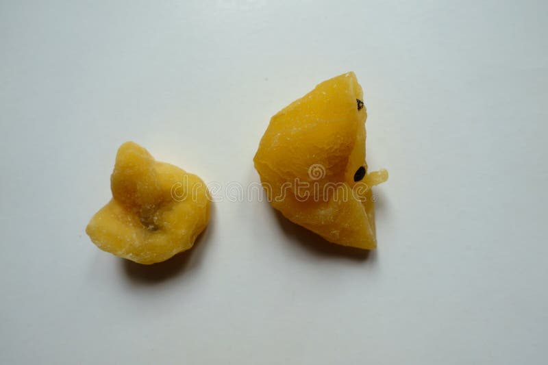 Two Fleshy Yellow Dried Passionfruit Slices Stock Photo Image of