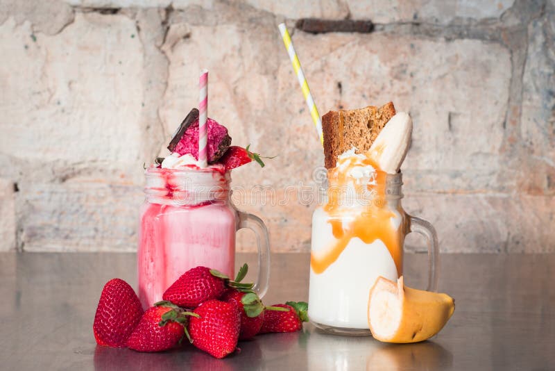 Two freakshakes featuring fruit