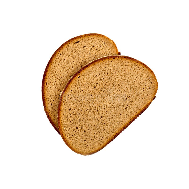 Two fresh baked bread slices isolated on white background