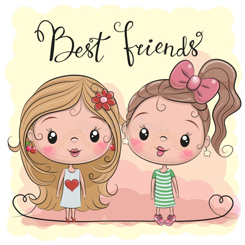 Two Cute cartoon girls stock vector. Illustration of dress - 123235706