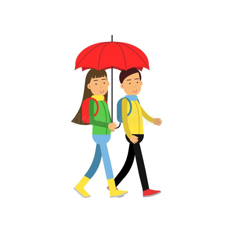 Download Cute Girl And Friends With Red Umbrella In Rainy Season ...